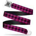 Load image into Gallery viewer, BD Wings Logo CLOSE-UP Full Color Black Silver Seatbelt Belt - Buffalo Plaid Black/Fuchsia Webbing