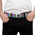 Load image into Gallery viewer, BD Wings Logo CLOSE-UP Full Color Black Silver Seatbelt Belt - Buffalo Plaid White/Multi Color Webbing
