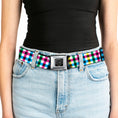 Load image into Gallery viewer, BD Wings Logo CLOSE-UP Full Color Black Silver Seatbelt Belt - Buffalo Plaid White/Multi Color Webbing