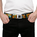 Load image into Gallery viewer, BD Wings Logo CLOSE-UP Full Color Black Silver Seatbelt Belt - Hibiscus Collage Blue/Orange/Yellow Webbing