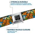 Load image into Gallery viewer, BD Wings Logo CLOSE-UP Full Color Black Silver Seatbelt Belt - Hibiscus Collage Blue/Orange/Yellow Webbing