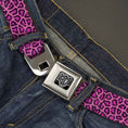 Load image into Gallery viewer, BD Wings Logo CLOSE-UP Full Color Black Silver Seatbelt Belt - Leopard Pink Fuchsia Webbing