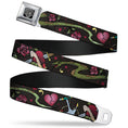 Load image into Gallery viewer, BD Wings Logo CLOSE-UP Full Color Black Silver Seatbelt Belt - Live Hard Die Young CLOSE-UP Black Webbing