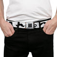 Load image into Gallery viewer, BD Wings Logo CLOSE-UP Full Color Black Silver Seatbelt Belt - Mustaches Straight White/Black Webbing