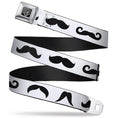 Load image into Gallery viewer, BD Wings Logo CLOSE-UP Full Color Black Silver Seatbelt Belt - Mustaches Straight White/Black Webbing