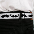Load image into Gallery viewer, BD Wings Logo CLOSE-UP Full Color Black Silver Seatbelt Belt - Mustache Trio White/Black Webbing
