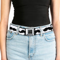 Load image into Gallery viewer, BD Wings Logo CLOSE-UP Full Color Black Silver Seatbelt Belt - Mustache Trio White/Black Webbing