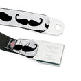 Load image into Gallery viewer, BD Wings Logo CLOSE-UP Full Color Black Silver Seatbelt Belt - Mustache Trio White/Black Webbing