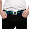 Load image into Gallery viewer, BD Wings Logo CLOSE-UP Full Color Black Silver Seatbelt Belt - Racing Stripe Navy/Bright Green Webbing