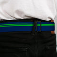 Load image into Gallery viewer, BD Wings Logo CLOSE-UP Full Color Black Silver Seatbelt Belt - Racing Stripe Navy/Bright Green Webbing