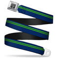 Load image into Gallery viewer, BD Wings Logo CLOSE-UP Full Color Black Silver Seatbelt Belt - Racing Stripe Navy/Bright Green Webbing