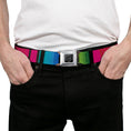 Load image into Gallery viewer, BD Wings Logo CLOSE-UP Full Color Black Silver Seatbelt Belt - Zarape7 Vertical Pinks/Blues/Greens/Black Webbing