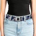 Load image into Gallery viewer, BD Wings Logo CLOSE-UP Full Color Black Silver Seatbelt Belt - Plaid X2 Navy/White/Orange Webbing