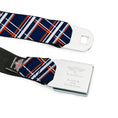 Load image into Gallery viewer, BD Wings Logo CLOSE-UP Full Color Black Silver Seatbelt Belt - Plaid X2 Navy/White/Orange Webbing