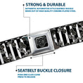 Load image into Gallery viewer, BD Wings Logo CLOSE-UP Full Color Black Silver Seatbelt Belt - Cherries Scattered/Vertical Stripe White/Black/Grays Webbing