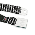 Load image into Gallery viewer, BD Wings Logo CLOSE-UP Full Color Black Silver Seatbelt Belt - Cherries Scattered/Vertical Stripe White/Black/Grays Webbing
