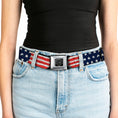 Load image into Gallery viewer, BD Wings Logo CLOSE-UP Full Color Black Silver Seatbelt Belt - Stars & Stripes Painting Webbing