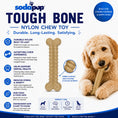 Load image into Gallery viewer, Southlake Paws Tough Bone Nylon Chew Toy for aggressive chewers, featuring a dog chewing on a durable, ribbed bone.