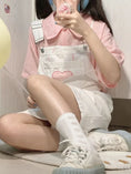 Load image into Gallery viewer, Pink Shirt and White Overalls Oufit