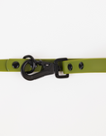 Load image into Gallery viewer, Olive green adjustable dog leash with a black metal clip and buckle, featuring black button accents.