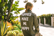 Puppies Make Me Happy Military Button Up | Present For Dog Lover