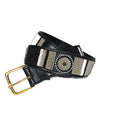Load image into Gallery viewer, Wide-width TKC Shades of Grey belt by Southlake Paws featuring a brass buckle and intricate beadwork in black, grey, and whit