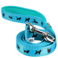Load image into Gallery viewer, Sky blue EcoBark dog leash with padded comfort grip and black dog pattern, available in 4, 5, and 6-foot lengths.