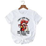 Pecking Chicken T-Shirt, Red Glasses and Bow White Tee for Sassy Women