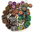 Load image into Gallery viewer, Colorful TKC Beaded Keychain by Southlake Paws featuring various circular bead designs on metal key rings.