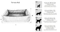 Load image into Gallery viewer, Bowsers Terrace Orthopedic Outdoor Dog Bed size chart
