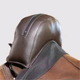Load image into Gallery viewer, Brown leather pommel blocker with a zipper, designed for saddle stability, featuring a textured finish.