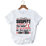 Baseball Suspect Claims Fun T-Shirt, Retro White and Natural Tee With Coquette Bow