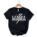 Checkered Lightning Bolt Mama Tee, Vintage Retro Black and White Tee for Energetic Moms