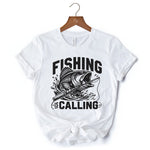 Fishing Is Calling T-Shirt, White Outdoor Tee for Fishermen Dads