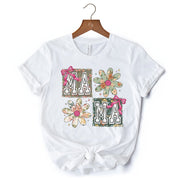 Floral Mama Coquette T-Shirt, White and Natural Boho Tee for Sweet and Stylish Moms