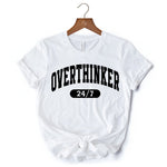 Over Thinker 247 T-Shirt, Minimalist Collegiate White, Natural and Black Tee for Tired Women