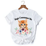Rage Consumes Me Kitten T-Shirt, Floral White and Natural Tee for Sarcastic Cat Lovers