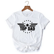 Top Dad Military Star T-Shirt, White and Black Patriotic Tee for Heroic and Proud Fathers