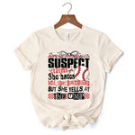 Baseball Suspect Claims Fun T-Shirt, Retro White and Natural Tee With Coquette Bow