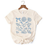 Coquette Seashell Summer Vibe T-Shirt, Natural and White Retro Beach Tee Gift for Ocean Lover