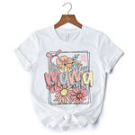 Floral Mama Coquette Bow Pastel T-Shirt, White and Natural Boho Tee With Spring Flower