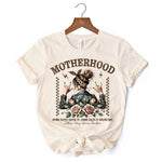 Motherhood Mama Rock T-Shirt, Retro White and Natural Tee for Strong and Rocking Mothers