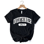 Over Thinker 247 T-Shirt, Minimalist Collegiate White, Natural and Black Tee for Tired Women