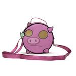 Nickelodeon Bag, Cross Body, Round, Invader Zim Piggy Close Up Applique with Embroidery, Pink, Vegan Leather