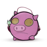 Nickelodeon Bag, Cross Body, Round, Invader Zim Piggy Close Up Applique with Embroidery, Pink, Vegan Leather