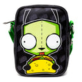 Load image into Gallery viewer, Nickelodeon Bag, Cross Body, Invader Zim GIR Taco Pose With Taco Print Black Gray, Vegan Leather
