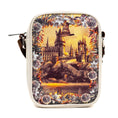 Load image into Gallery viewer, Harry Potter Vegan Leather Round Crossbody Bag with Adjustable Straps, Hogwarts Floral Fantasy Off White