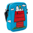 Load image into Gallery viewer, Peanuts Bag, Crossbody, The Secret of Life Snoopy and Woodstock Dog House Pose, Blue, Vegan Leather