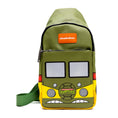 Load image into Gallery viewer, Nickelodeon Vegan Leather Crossbody Sling Bag, Teenage Mutant Ninja Turtles Party Van Close Up, Olive Green, 7" x 14"