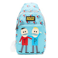 Load image into Gallery viewer, Comedy Central Vegan Leather Crossbody Sling Bag, South Park Terrance and Phillip Pose Applique, Blue, 7" x 14"